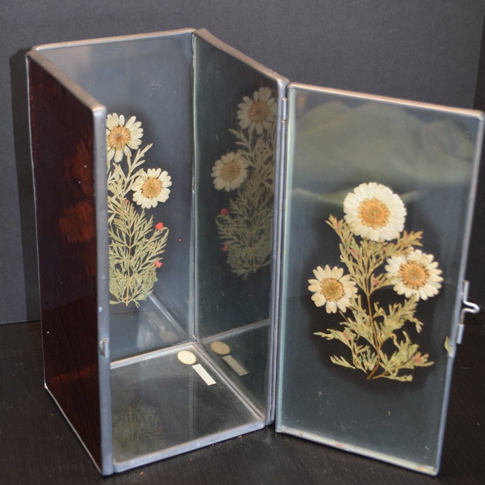 VTG International Silver Co Box Column Stained Glass Floral Flower Candle Holder